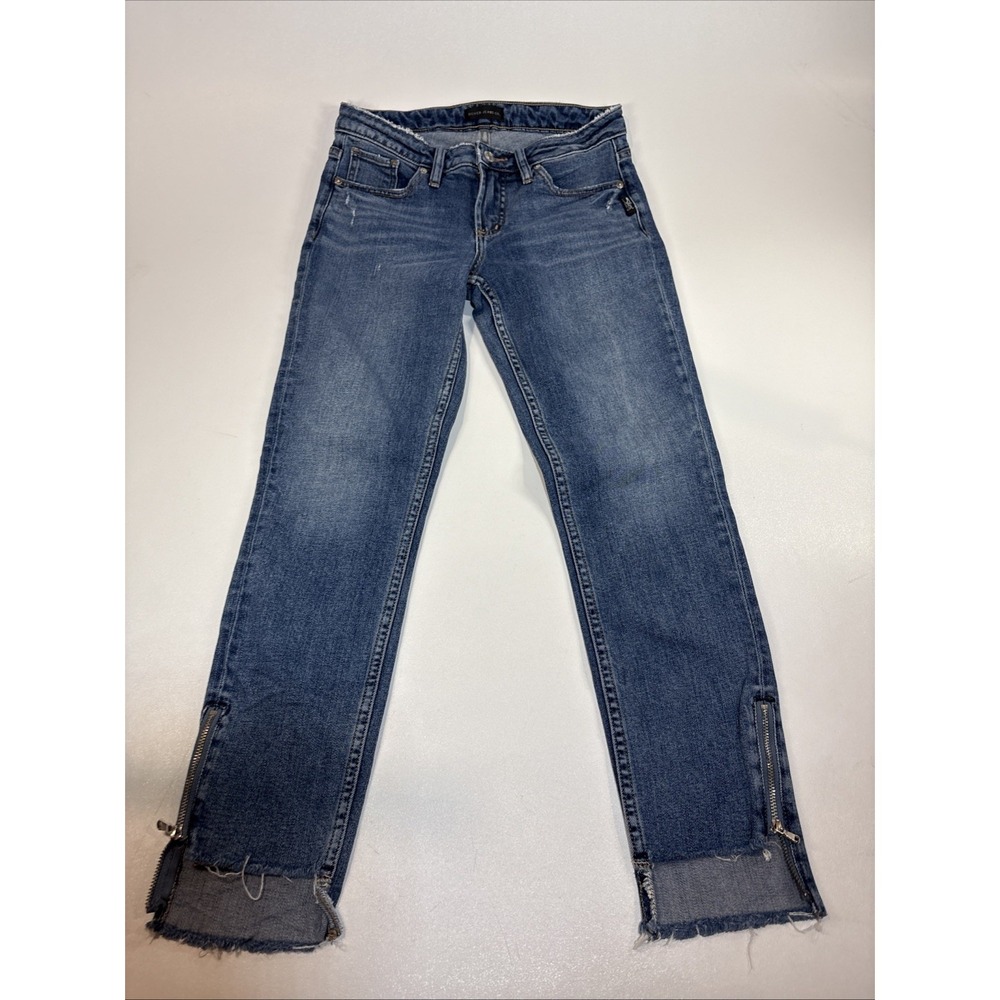 Silver Jeans Co Aiko Mid Ankle Jeans Womens 26x27 Blue Distressed Cuff Zippers